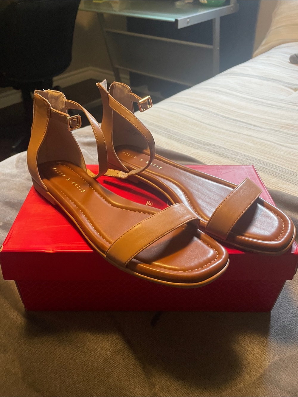 Kelly & Katie Tan Ankle-Strap Flat Sandals